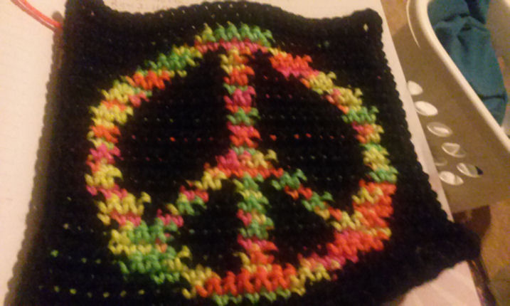 Row Count Peace Sign Afghan Square Crochet Pattern (Rachel's Photo)