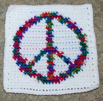 Row Count Peace Sign Afghan Square Crochet Pattern